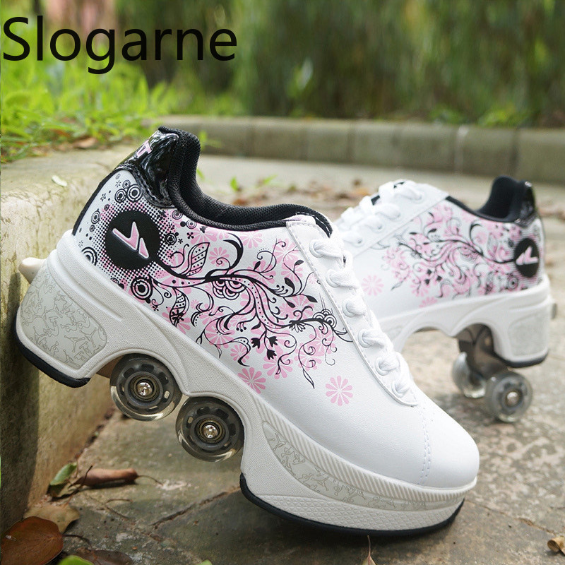 Sneakers - 女性用4輪変形ローラースケートシューズ、男性用カジュアルスポーツスニーカー、新型インラインスケートシューズ、男性用パルクールランナウェイスニーカー