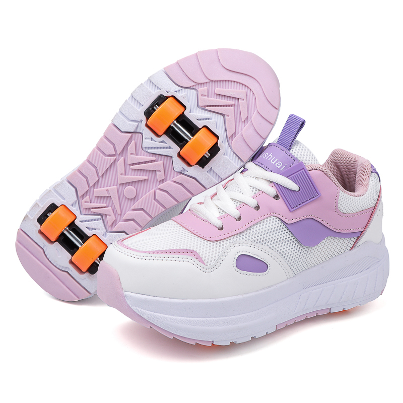 Sneakers - 子供用ローラースケート、4輪、取り外し可能な車輪付きスニーカー、女の子向け、屋外スポーツ用、変形可能な車輪付きシューズ。