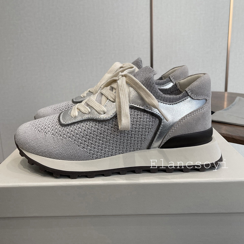 スニーカー女性ストリングビーズニット通気性カジュアルシューズ - Knit Fabric Lace Up Sneakers のレビューと価格