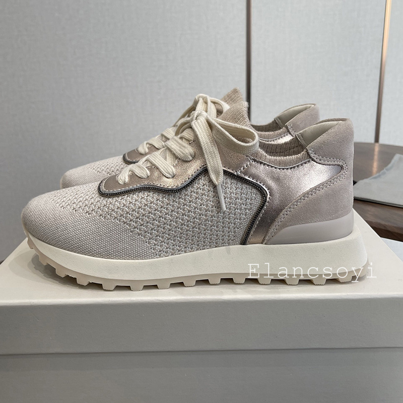 スニーカー女性ストリングビーズニット通気性カジュアルシューズ - Knit Fabric Lace Up Sneakers のレビューと価格